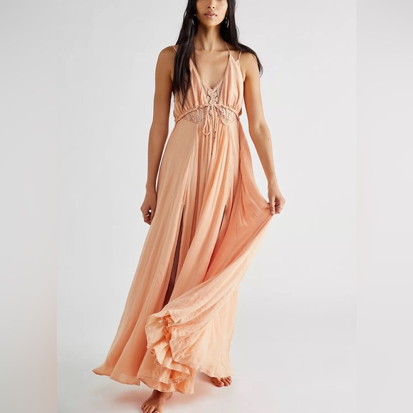 Free People Dresses & Skirts - Free People Coming Through Crochet Cut Out Strappy Open Back Boho Maxi Dress
